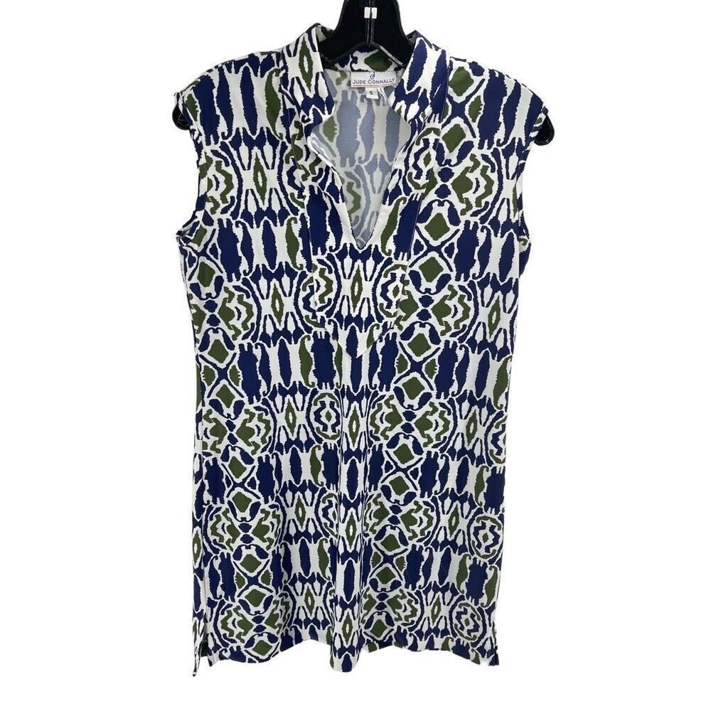 Jude Connally Womens Mini Shift Dress Geometric Print Stretch Small Blue Green
